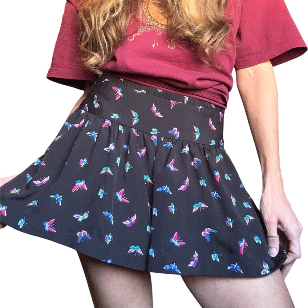 Express Black Shorts Skort with Colorful Butterfly Print